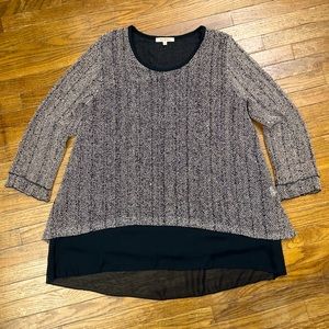 Jess & Jane Sz Large Black Cream Knit Semi Sheer Layered Sequin Tunic Top Blouse